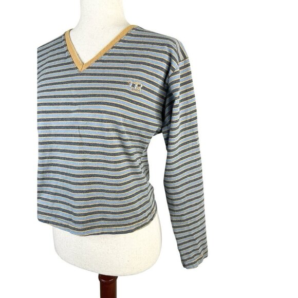 Vintage Y2k 90's UnionBay Striped Shirt Tee Long Sleeve Crop Large Women Grunge - Picture 2 of 10